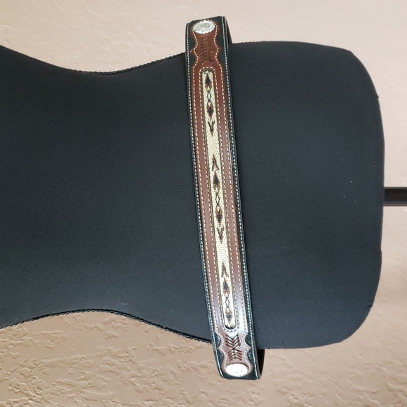 Nocona Other - Nocona Black & Brown Leather Belt with Silver Colored Accents & Buckle Size 36